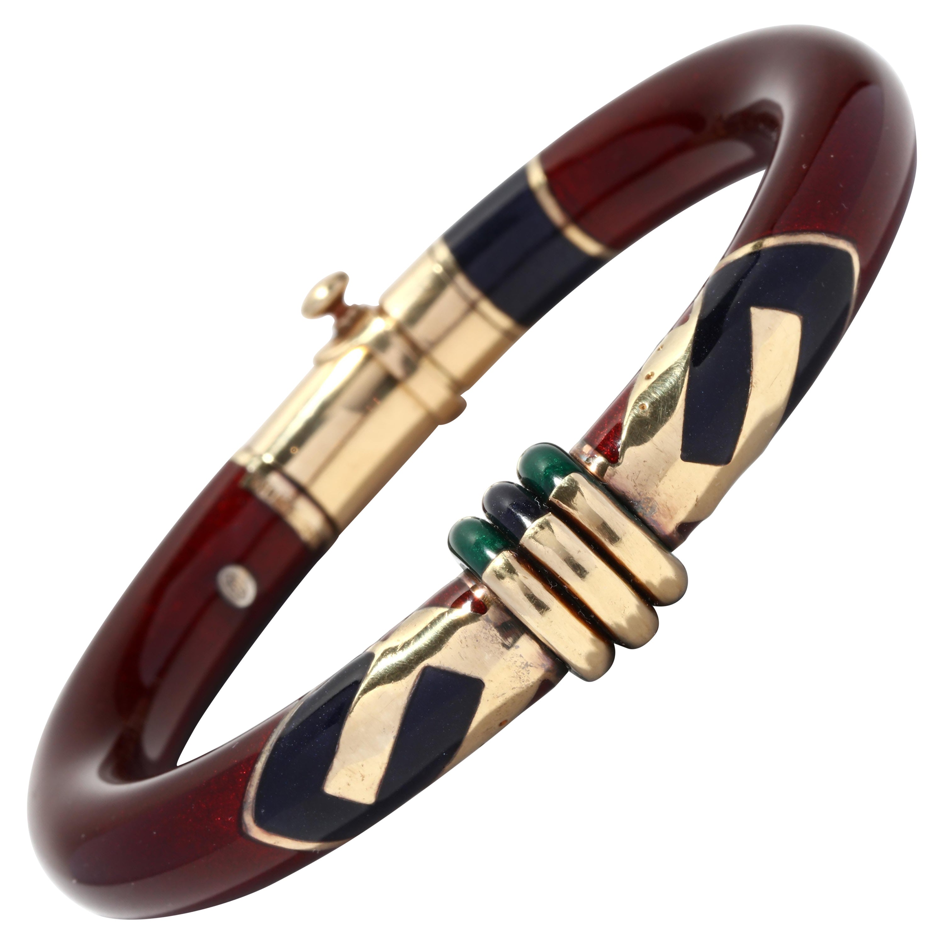 La Nouvelle Bague Enamel Bangle Bracelet, Red Green Black Enamel Bangle