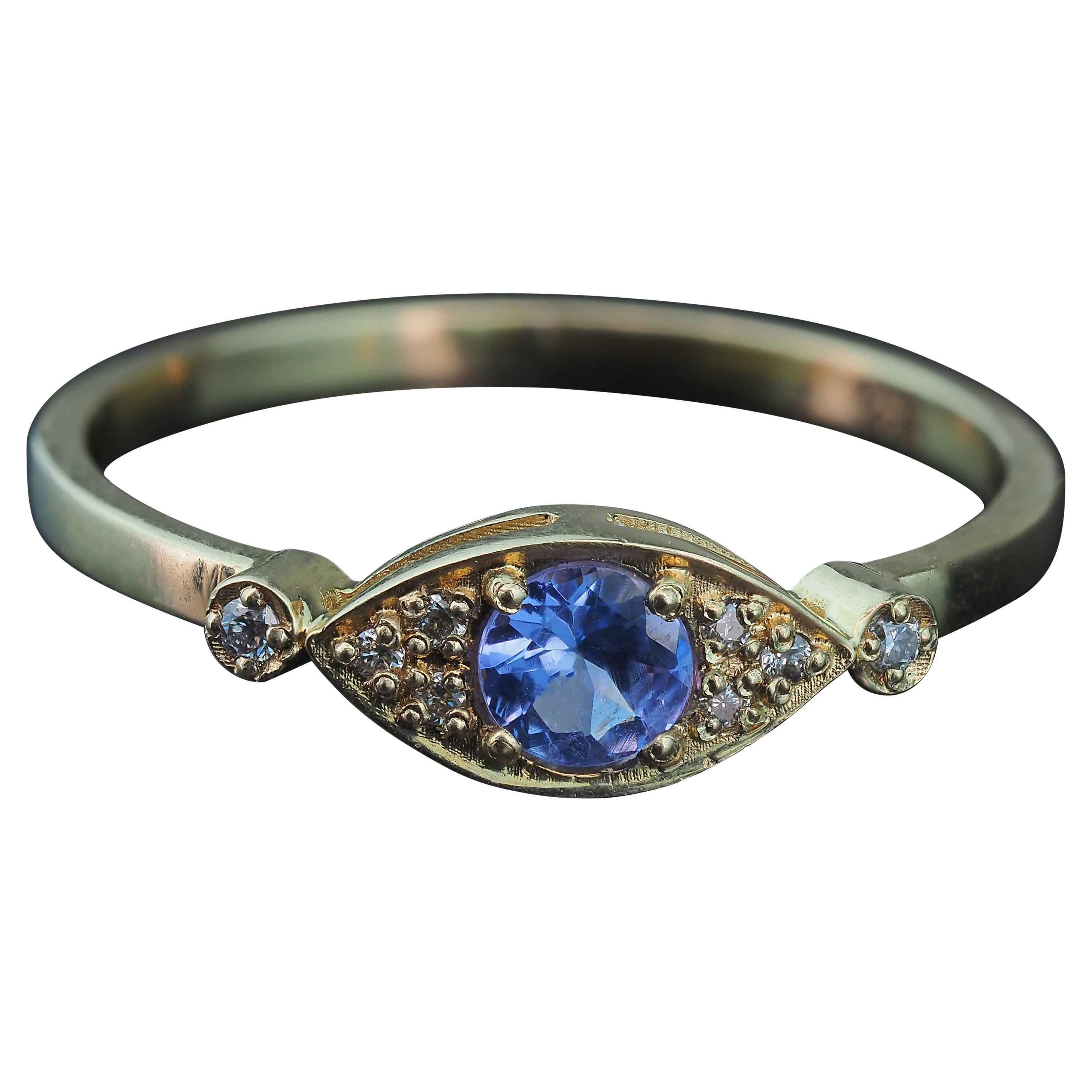 For Sale:  14k Gold "Eye" Ring with Tanzanite and Diamonds