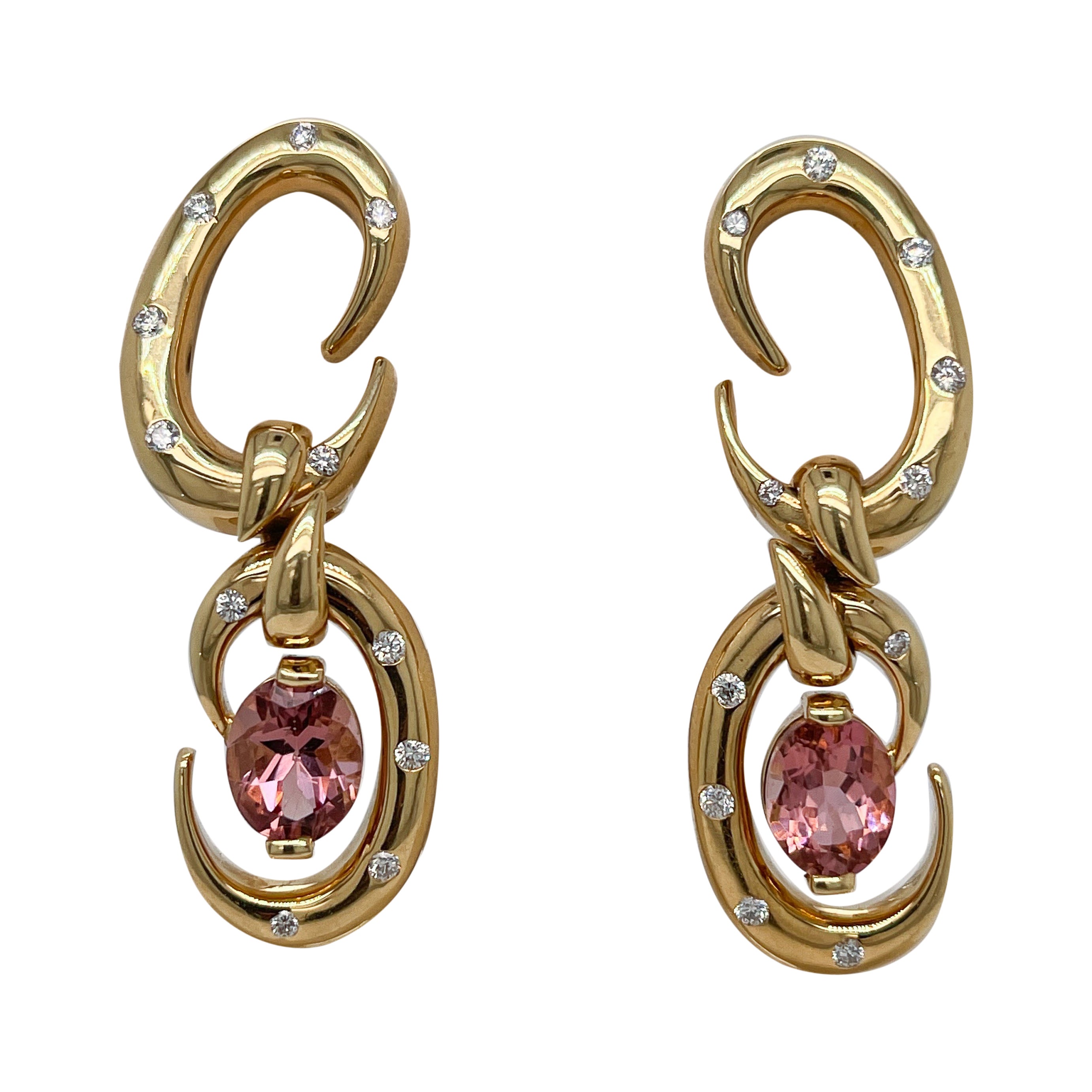 Dorfman 18 Karat Gold Diamond, & Tourmaline Dangle Clip Earrings