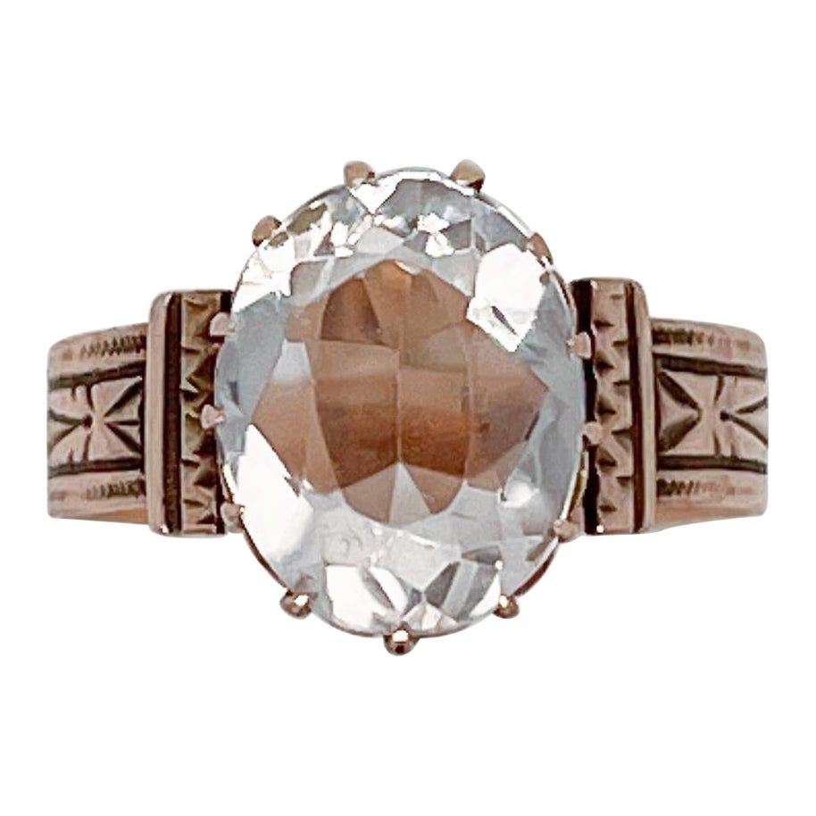 Victorian 10 Karat & Aquamarine Gemstone Ring For Sale