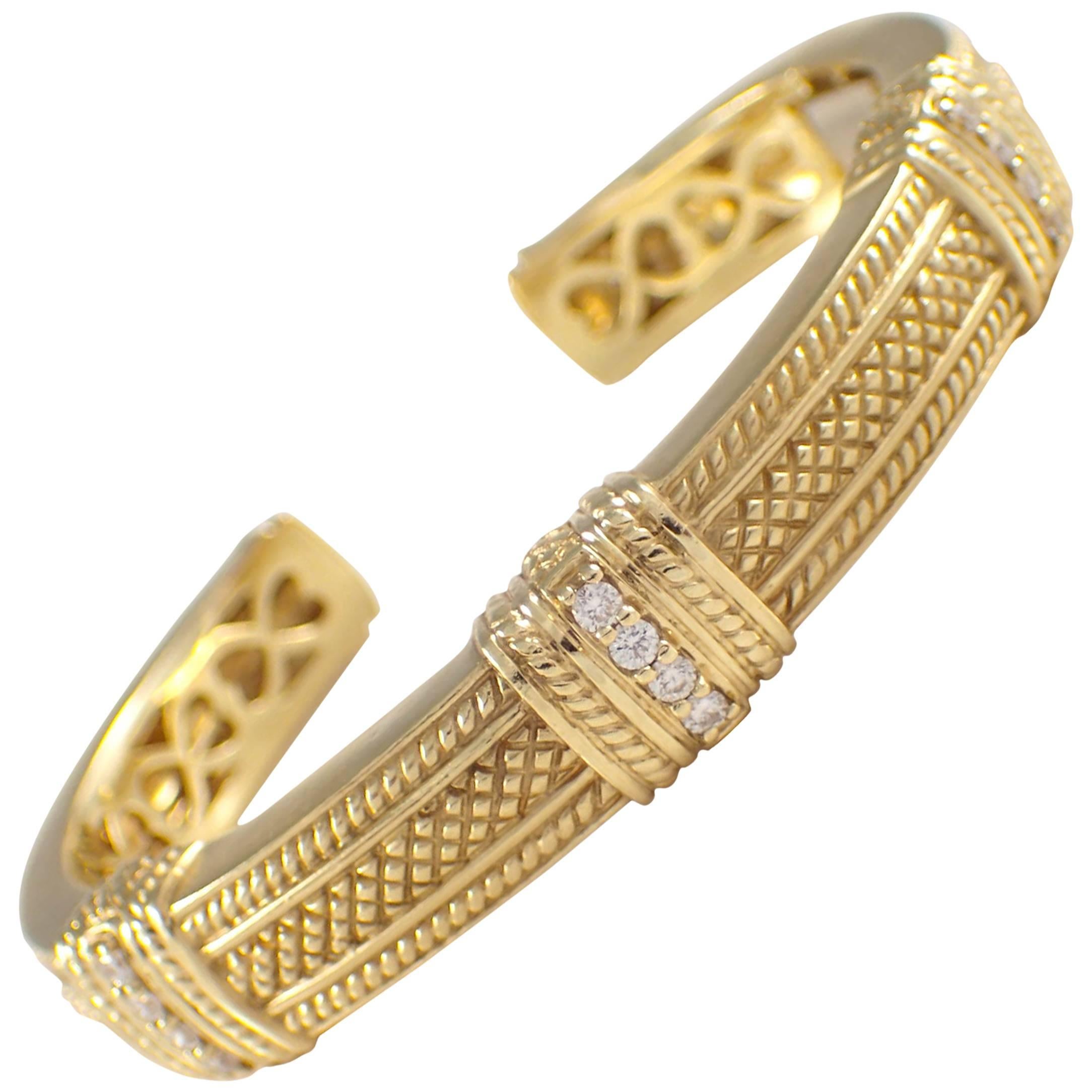 Judith Ripka Diamond Gold Bangle Bracelet For Sale
