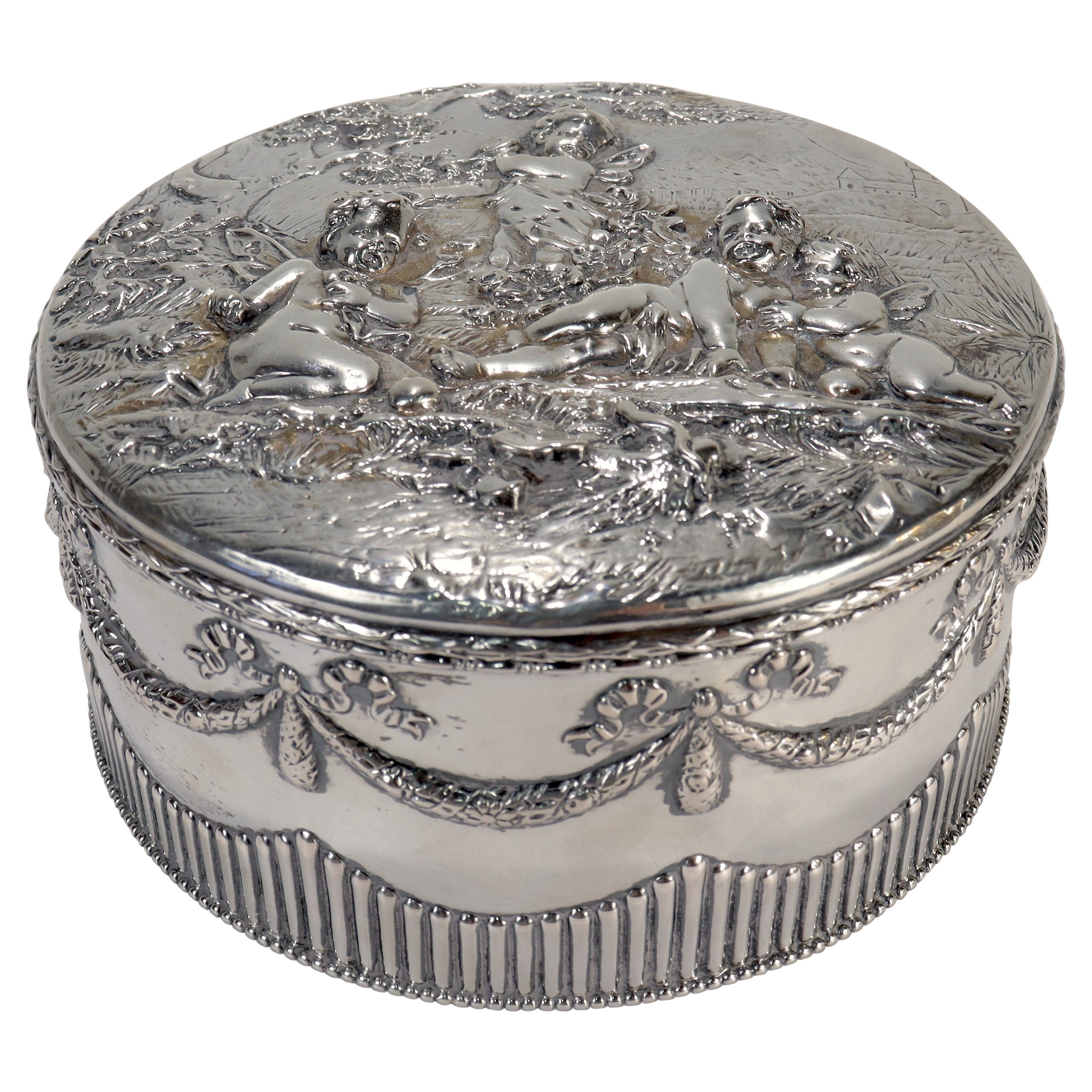 Antique Signed German Figural Neoclassical Silver Table Dresser Box or Casket For Sale