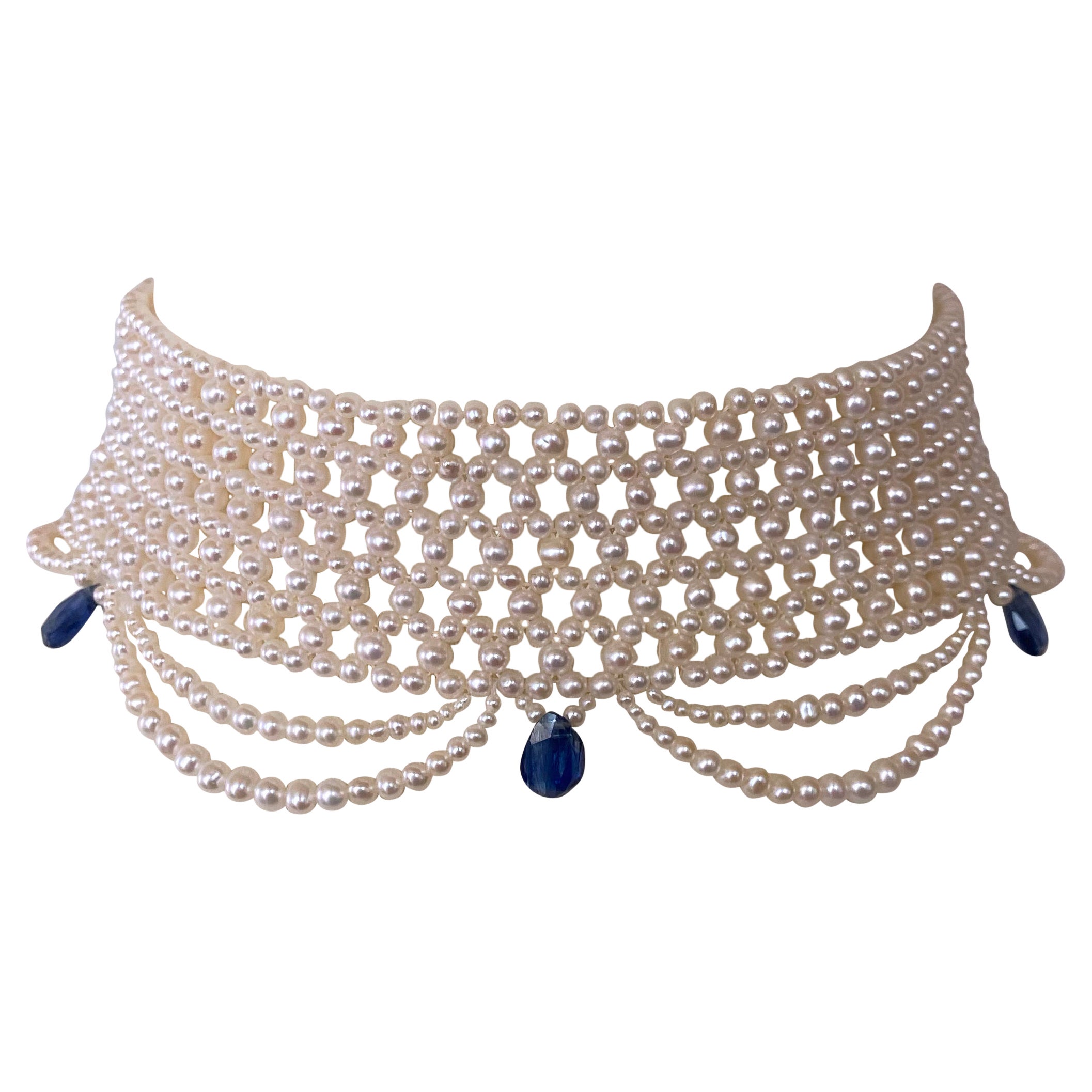 Marina J Woven Pearl Choker with Pearl Drapes and Kyanite Briolettes