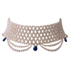 Marina J Woven Pearl Choker with Pearl Drapes and Kyanite Briolettes