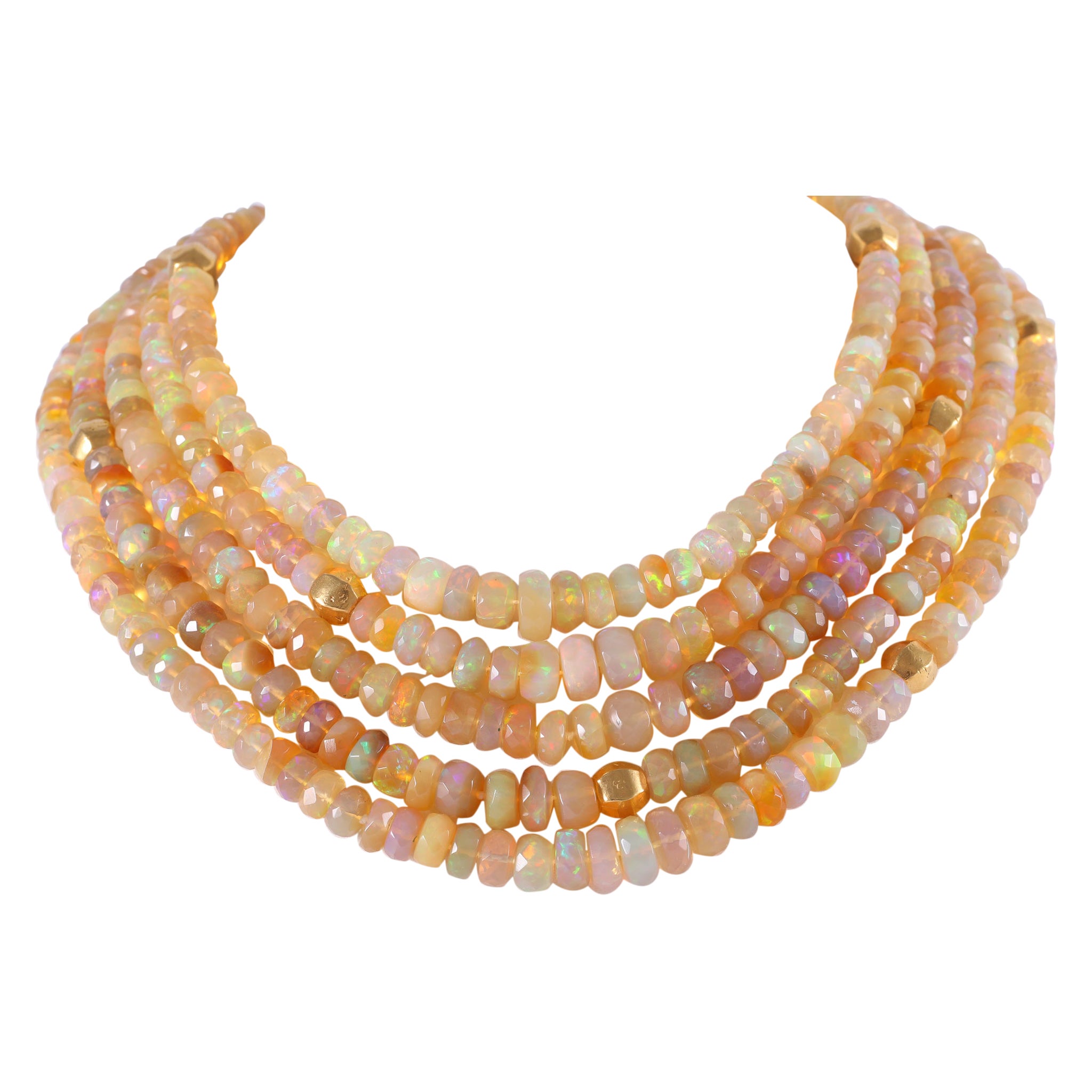 Ethiopian Opal Gold Bead Multi Strand Necklace