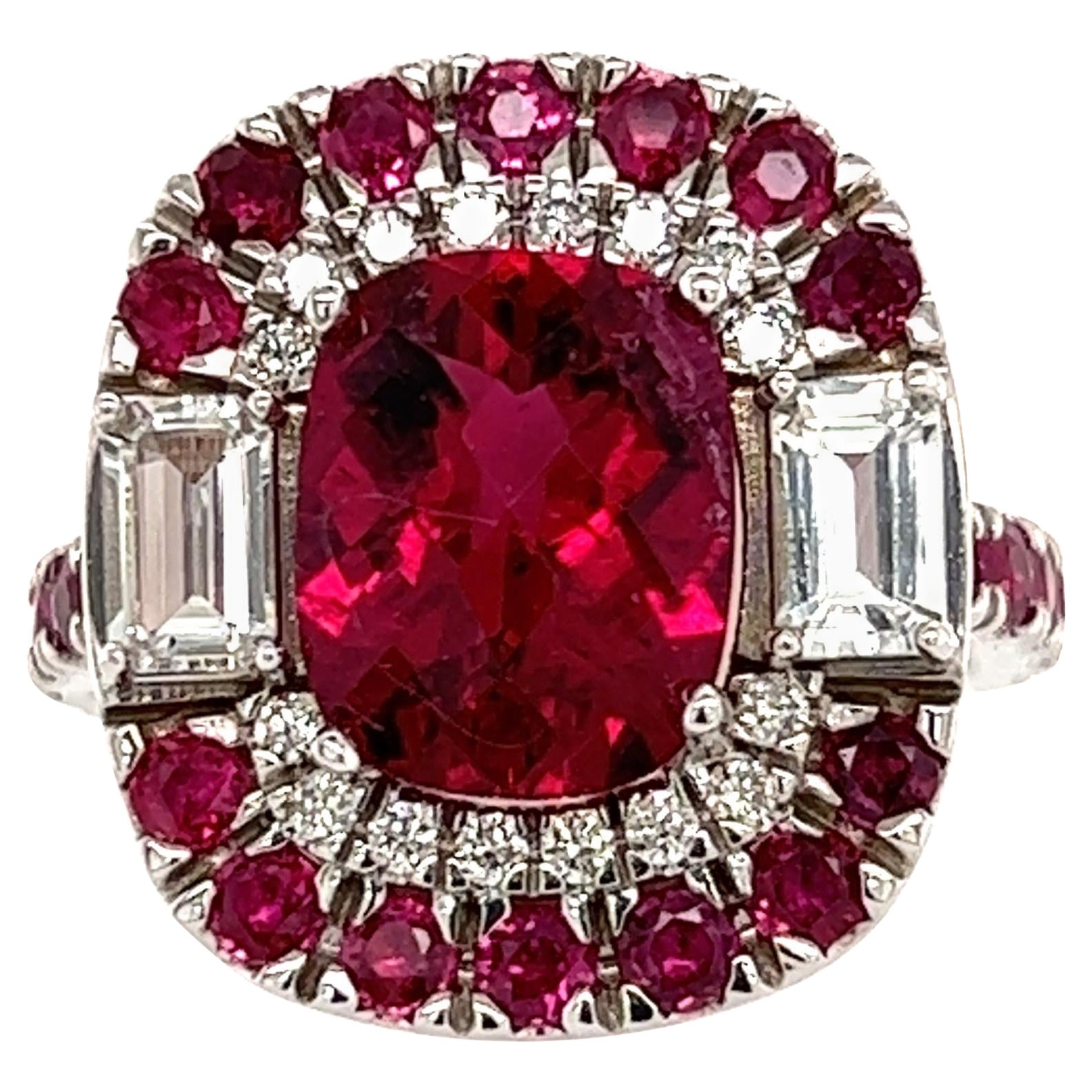 Tourmaline Ruby Sapphire Diamond Ring 14k Gold 5.1 TCW GIA Certified