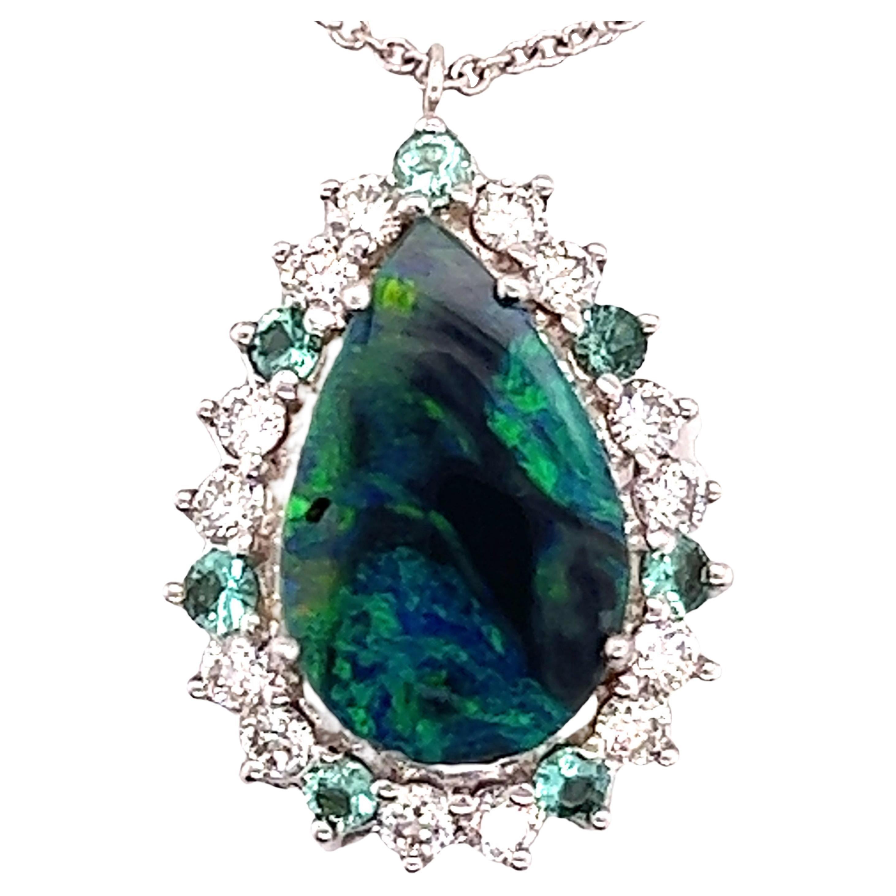 Natural Opal Diamond Pendant W/ Gold Chain 3.25 TCW GIA Certified For Sale