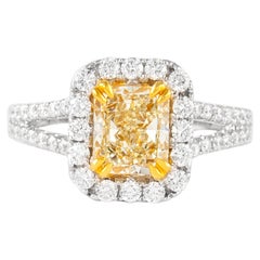 Alexander 2.42ctt Fancy Light Yellow Radiant Diamond with Halo Ring 18k Two Tone