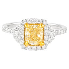 Alexander 1.07ct Fancy Intense Yellow Cushion Diamond with Halo Ring 18k