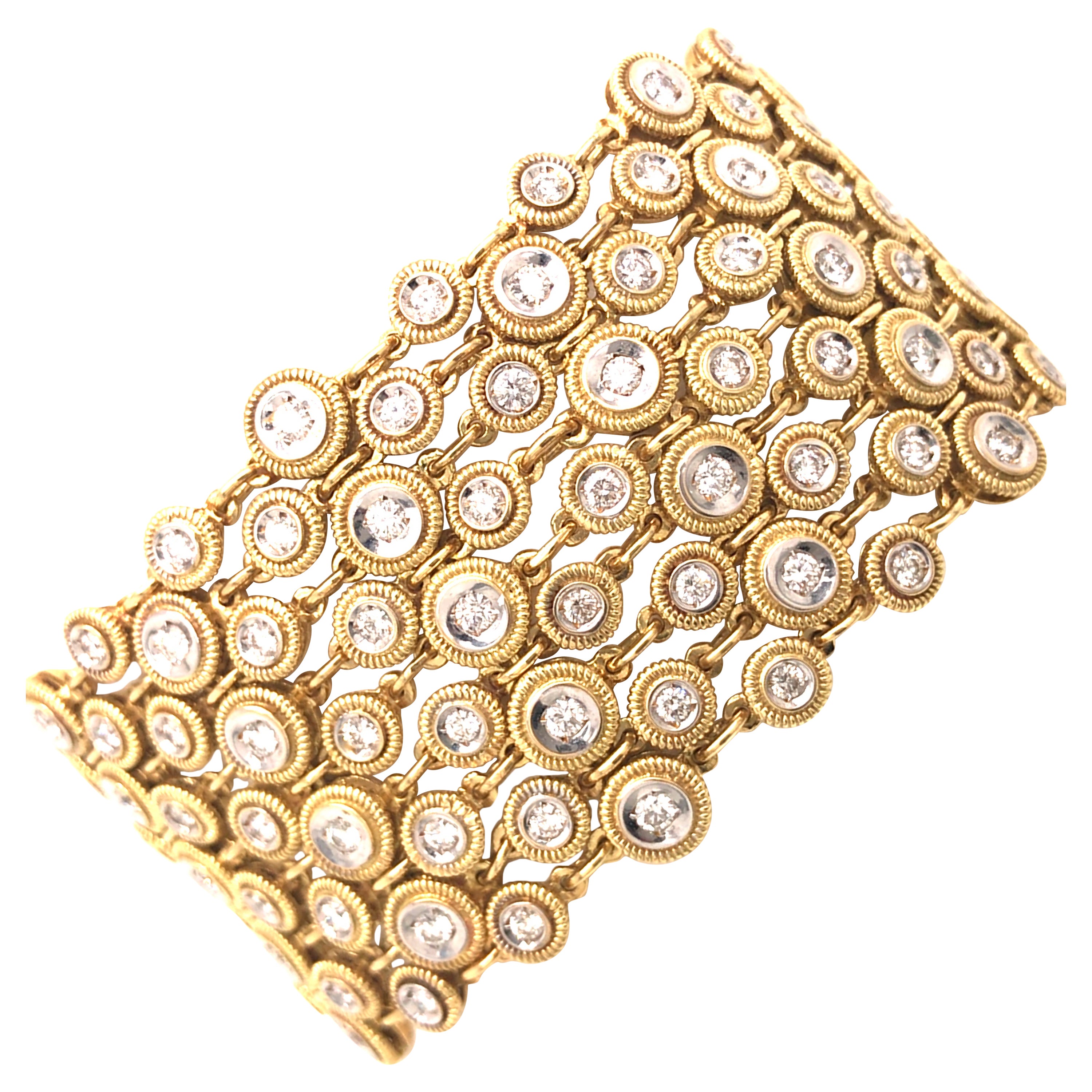 18K Diamond Wide Geometric Weave Bracelet Two-Tone Gold