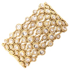 18K Diamond Wide Geometric Weave Bracelet Two-Tone Gold