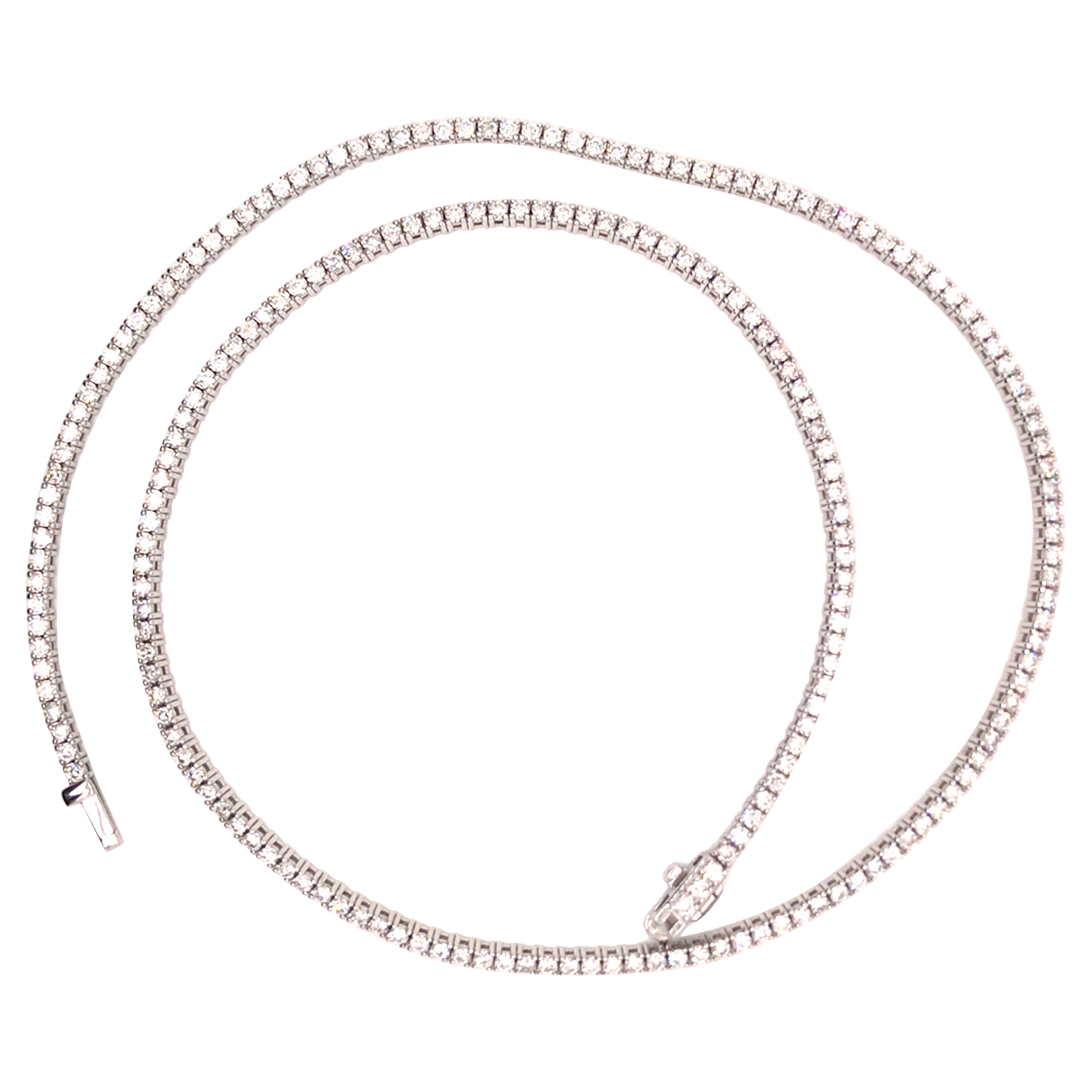 14K Diamond Tennis Necklace White Gold For Sale