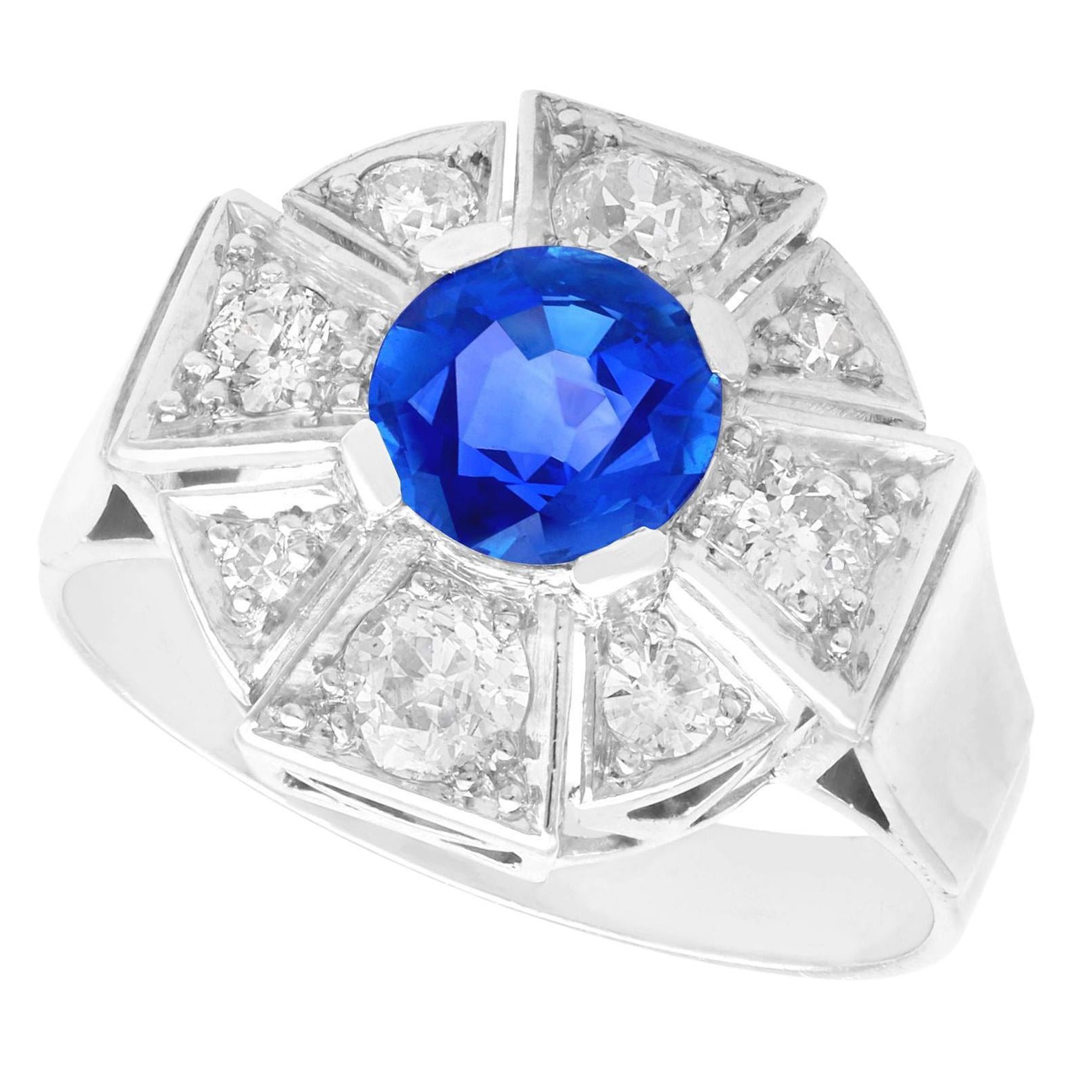 1.69 Carat Burmese Sapphire and 1.15 Carat Diamond White Gold Cocktail Ring For Sale