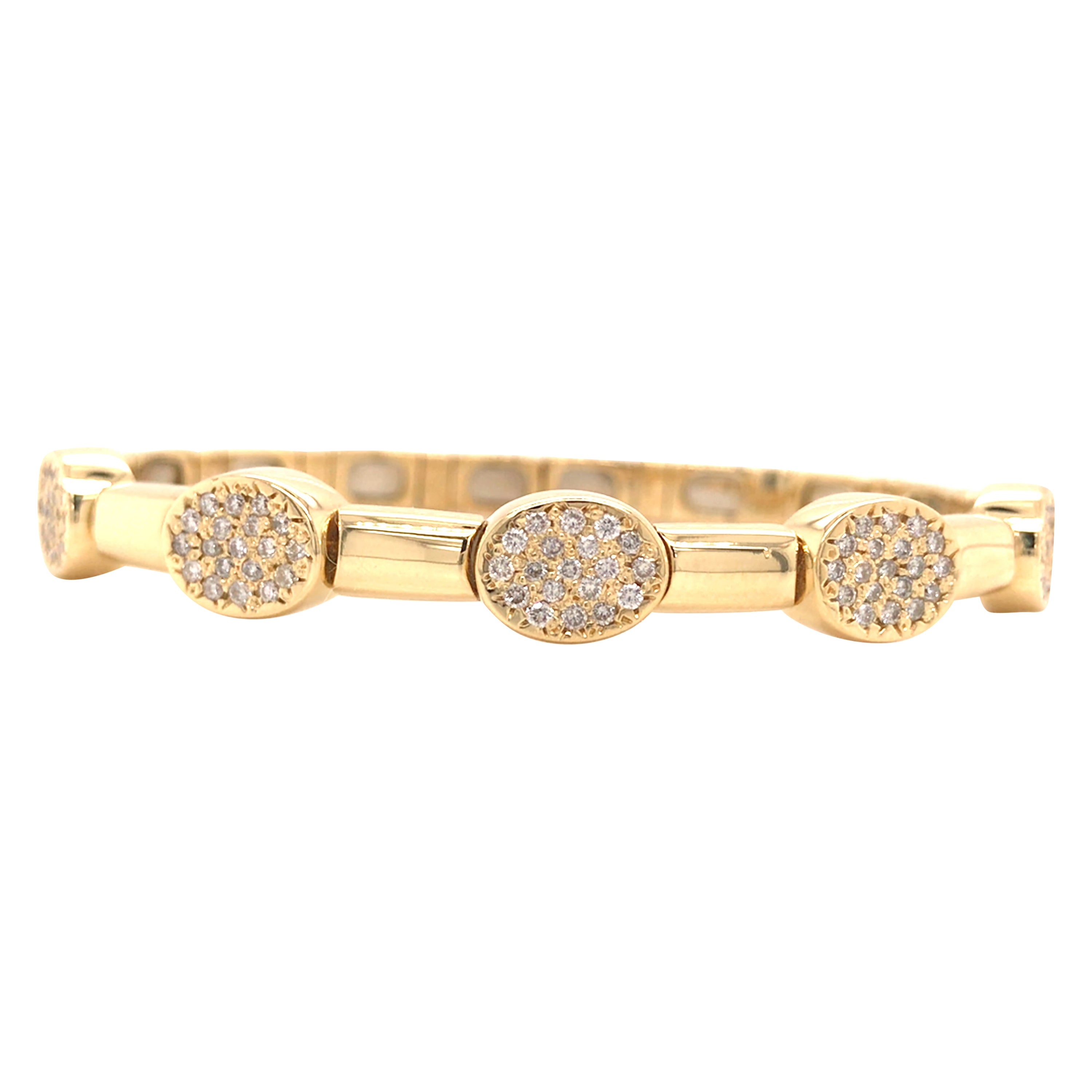 18K Diamond Cluster Station Bangle Yellow Gold For Sale