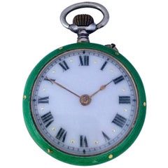 Antique Silver and Green Enamel Hand Winding Fob / Pocket Watch