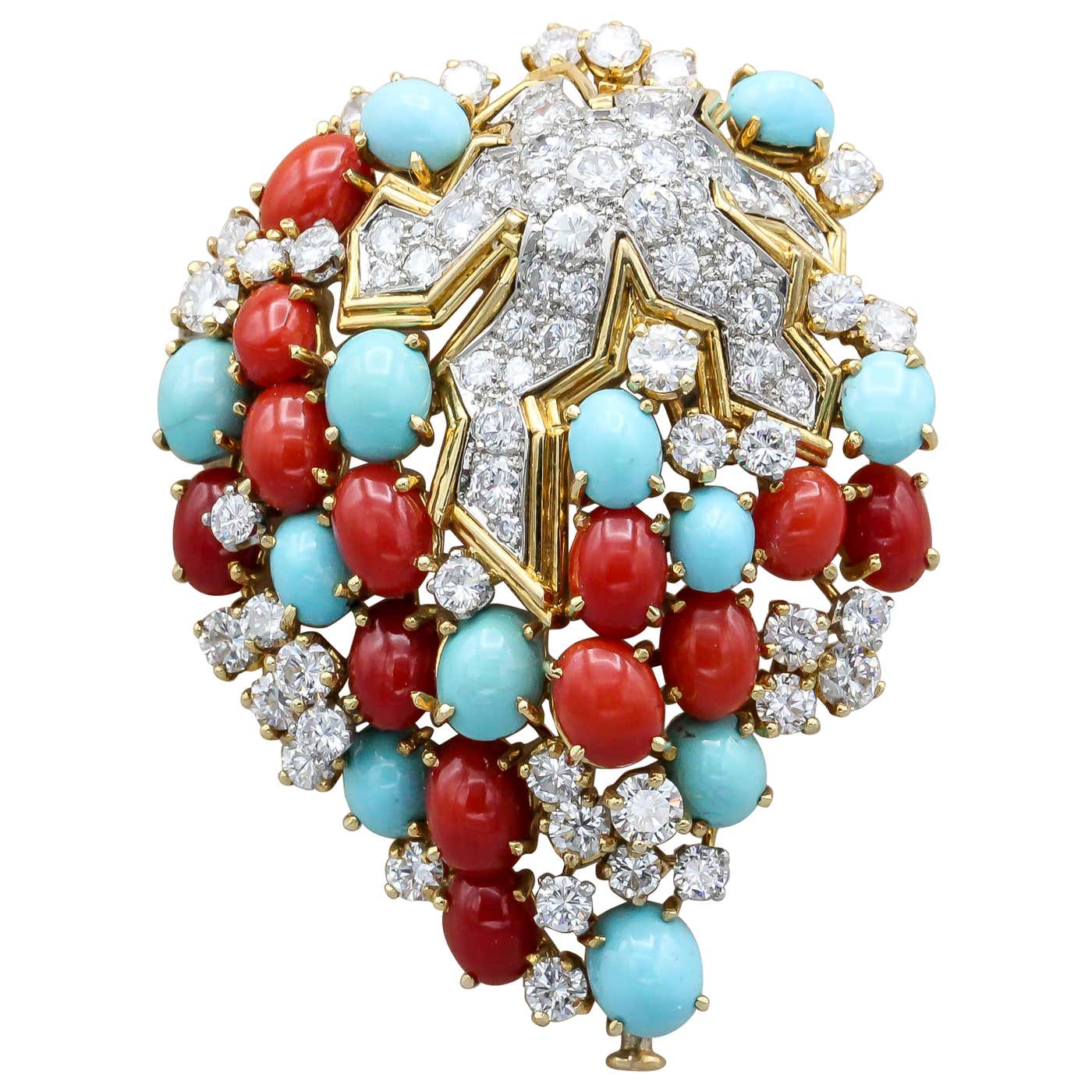 Tiffany and Co. Schlumberger Coral Turquoise Diamond Platinum 18k Gold ...
