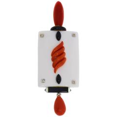 1970s Italian Coral Onyx Diamond White Jade Pendant 12