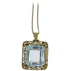Large Aquamarine Gold Pendant Brooch 9