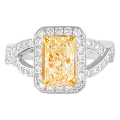 Alexander 2.30ctt Fancy Yellow VS1 Radiant Diamond with Halo Ring 18k Two Tone