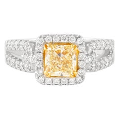 Alexander 1.19ct Fancy Intense Yellow Radiant Diamond with Halo Ring 18k