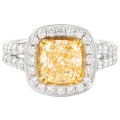 Alexander Bague en or 18 carats avec diamant jaune intense fantaisie taille coussin VS1 de 2,11 carats