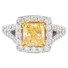 Alexander 2.98ctt Fancy Yellow VS2 Radiant Diamond with Halo Ring 18k Two Tone
