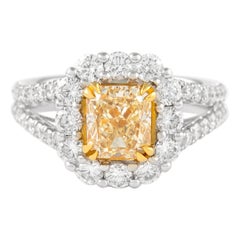 Alexander Bague en or 18 carats avec diamant jaune intense fantaisie VS2 et halo de 1,52 carat