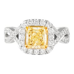 Alexander Bague en or 18 carats avec diamant jaune intense fantaisie VS1 et halo de 1,25 ct