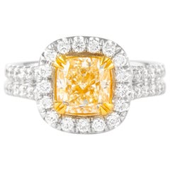 Alexander 1.60ct Fancy Intense Yellow VS1 Cushion Diamond with Halo Ring 18k 