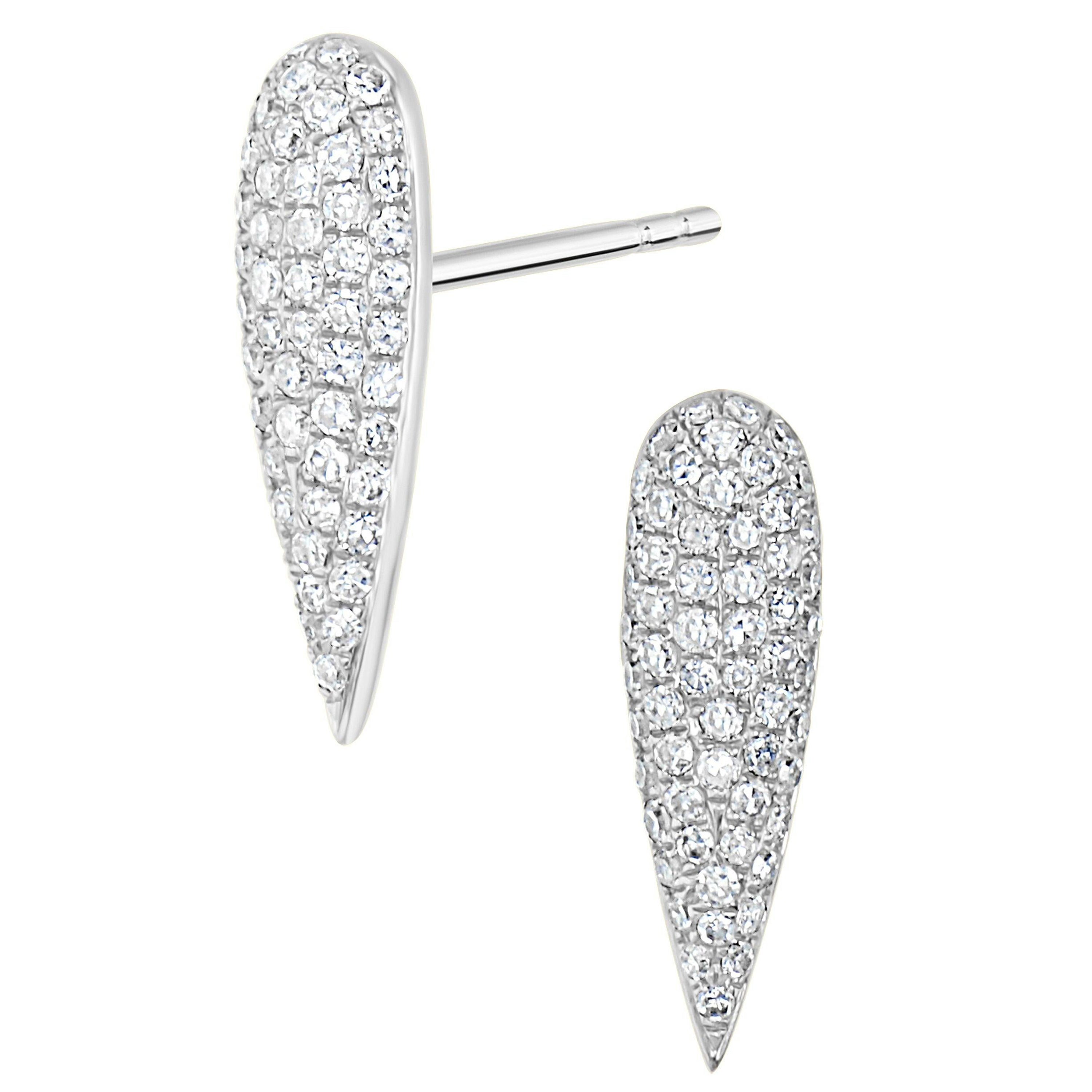 Luxle Pave Diamond Pear Stud Earrings in 14k White Gold For Sale