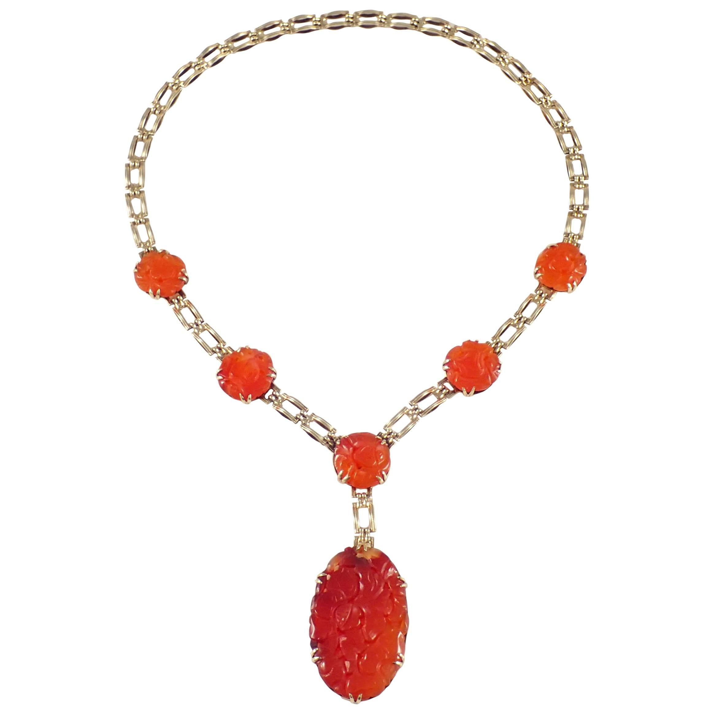 Art Deco Carnelian Gold Necklace