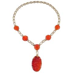 Art Deco Carnelian Gold Necklace