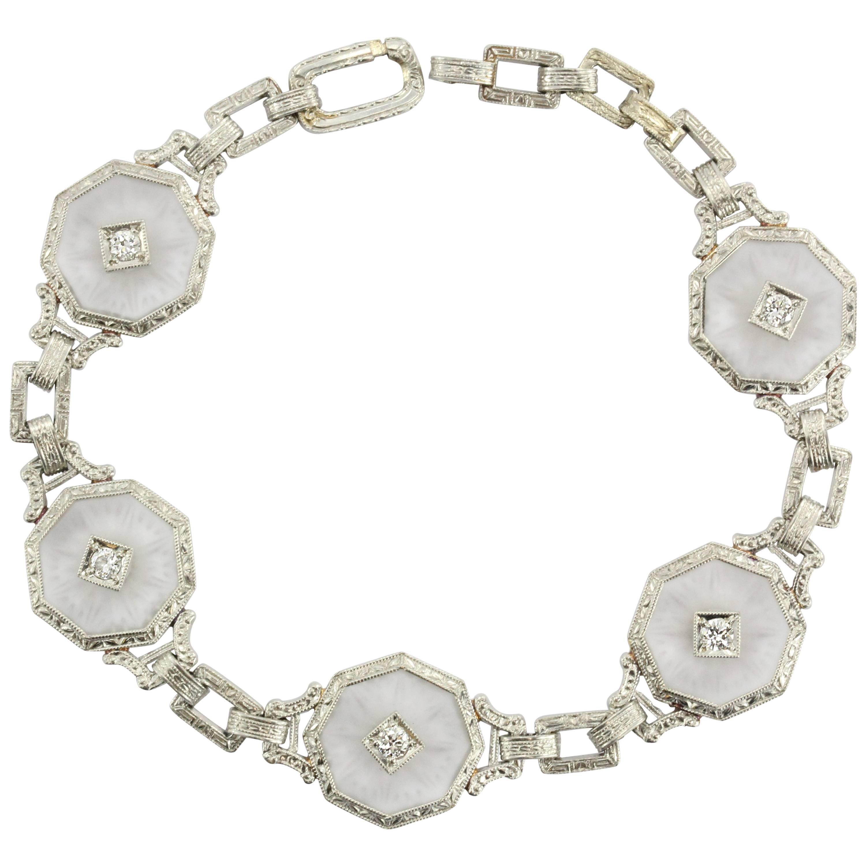 Antikes Krementz Art Deco Camphor Diamant-Goldarmband
