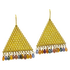 Fancy Color Sapphires Earrings 18 Karat Yellow Gold Made in Italy
