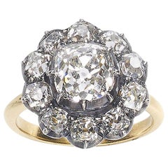 Old-Cut Diamond Silver-Upon-Gold Cluster Ring, 2.44 Carat