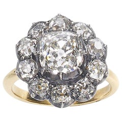 Diamant-Cluster-Ring aus Silber auf Gold mit Altschliff, 2,74 Karat