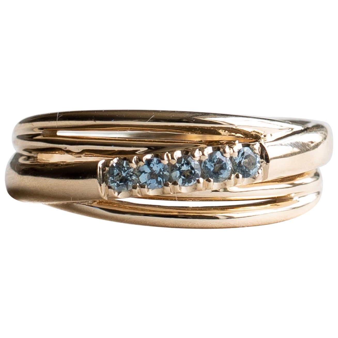 For Sale:  18k Five Stone Aquamarine Ring
