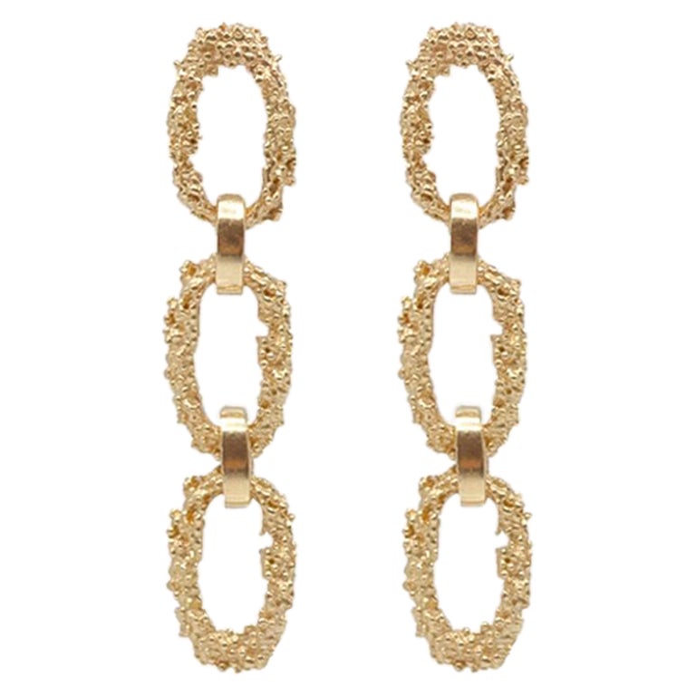 14 Karat Yellow Gold Etruscan Granulation Chain Link Earrings by Mon
