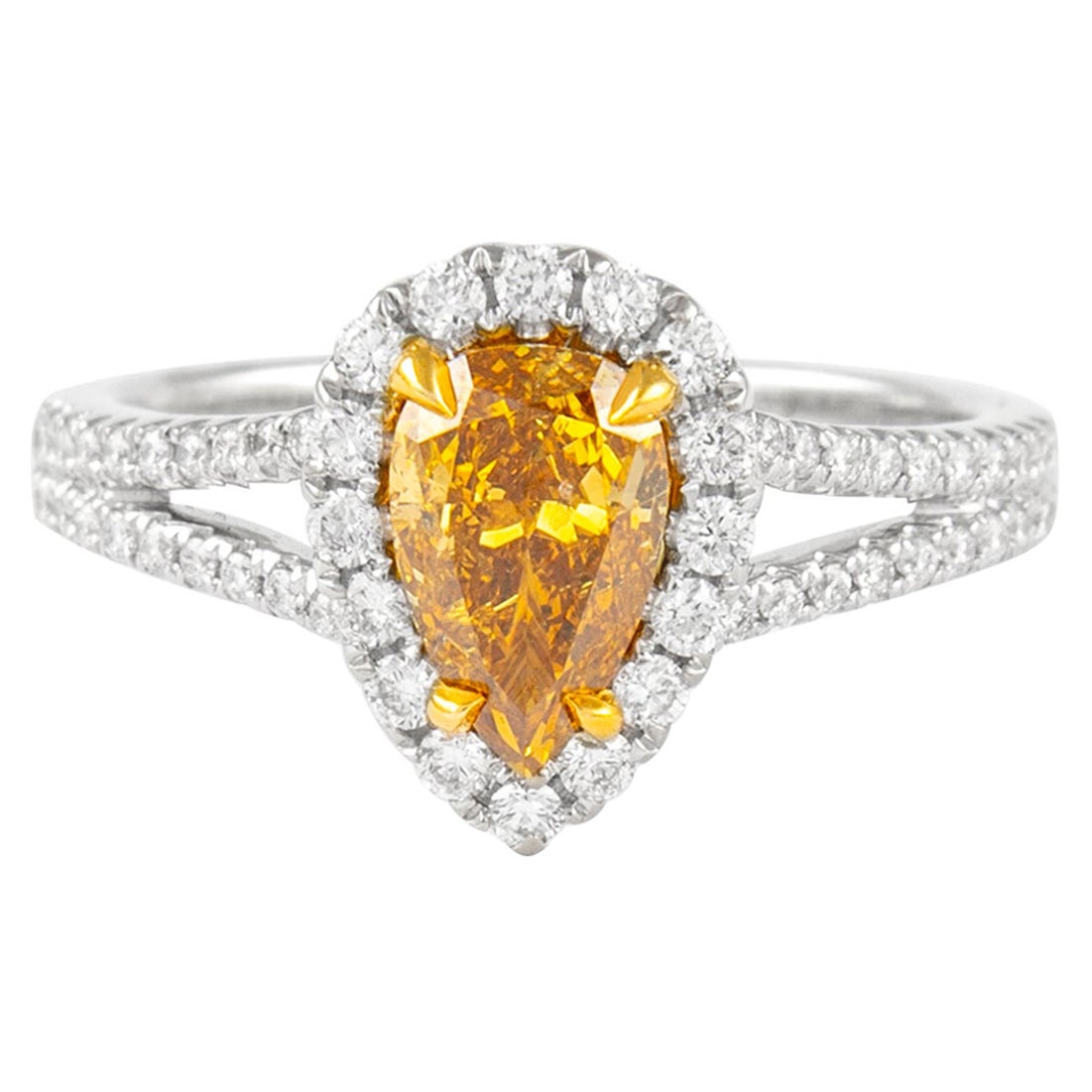 Alexander GIA 1.02ct Fancy Deep Brownish Orangey Yellow Diamond Ring 18k Gold