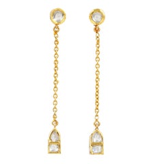 18 Karat Yellow Gold Tie Drop Earrings with Uncut Diamonds