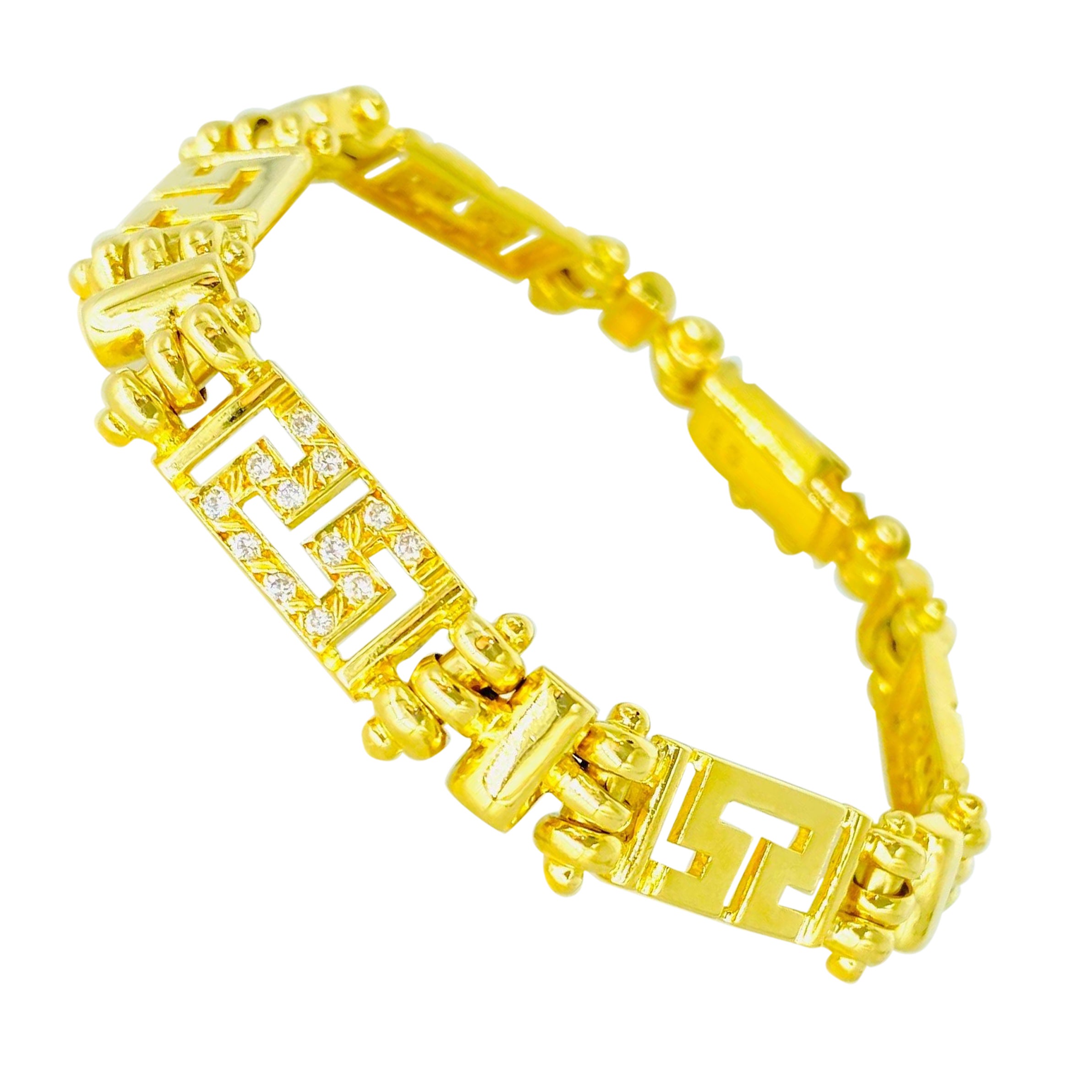 Bracelet à maillons fantaisie vintage en or 18 carats avec diamants épais de 0,72 carat