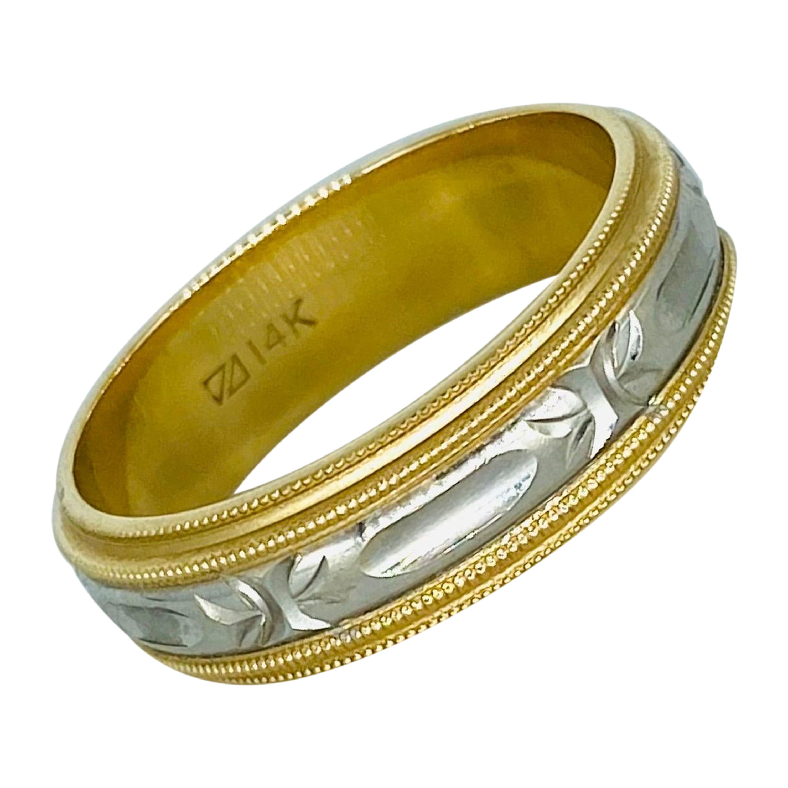 Vintage Men’s Two-Tone Diamond Cut Design Ring 14k Gold