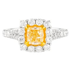 Alexander 1,01ct Fancy Intense Yellow VS1 Cushion Diamond con anello a raggiera 18k