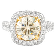 Alexander Beverly Hills 3.77ctt Light Yellow Round Diamond with Halo Ring 18k