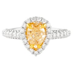 Alexander 1.01ct Fancy Intense Yellow Pear Diamond with Halo Ring 18k