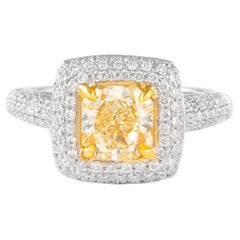 Alexander 1.51ct Fancy Intense Yellow VS2 Radiant Diamond with Halo Ring 18k