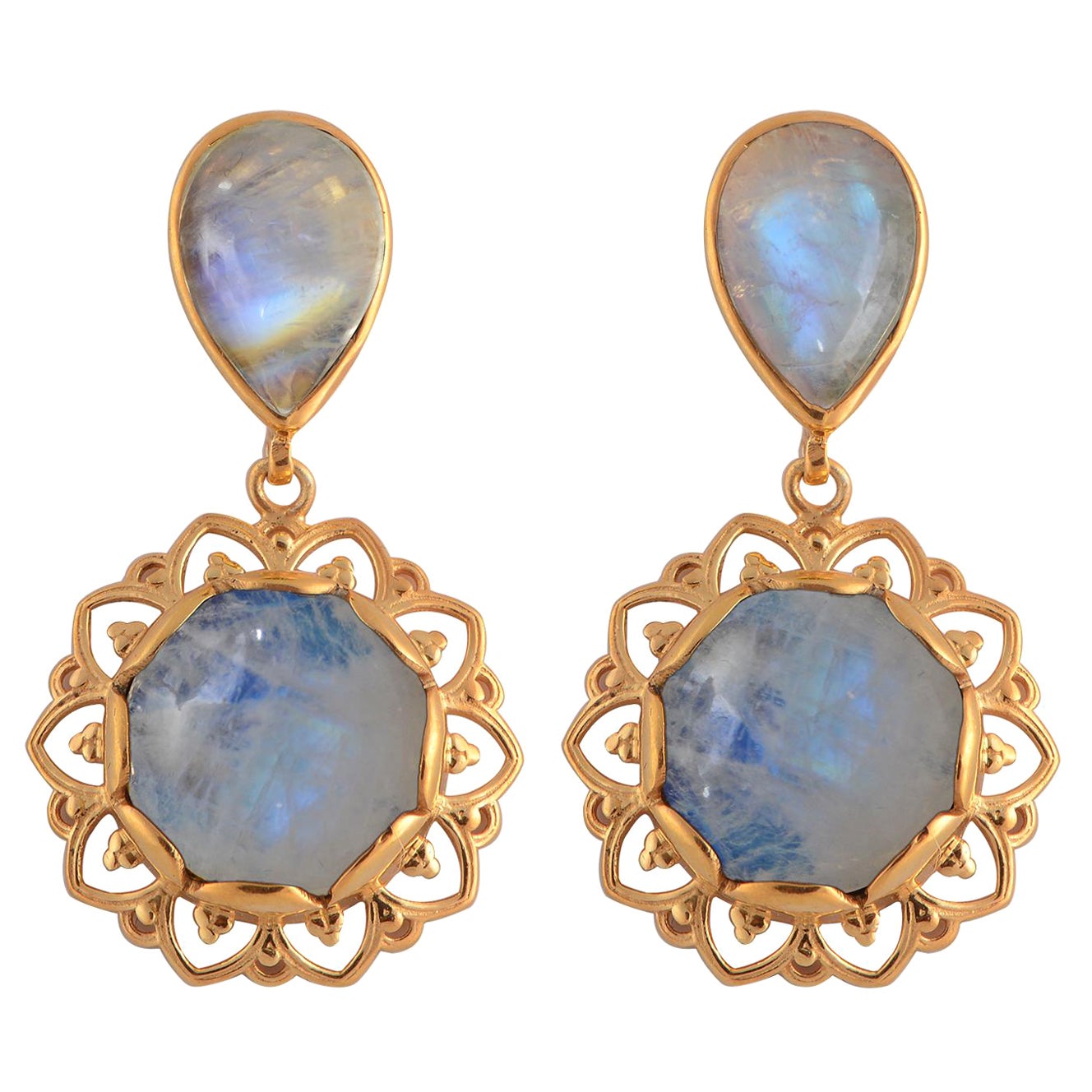 Moonstone Gold Plate Drop Earrings For Sale