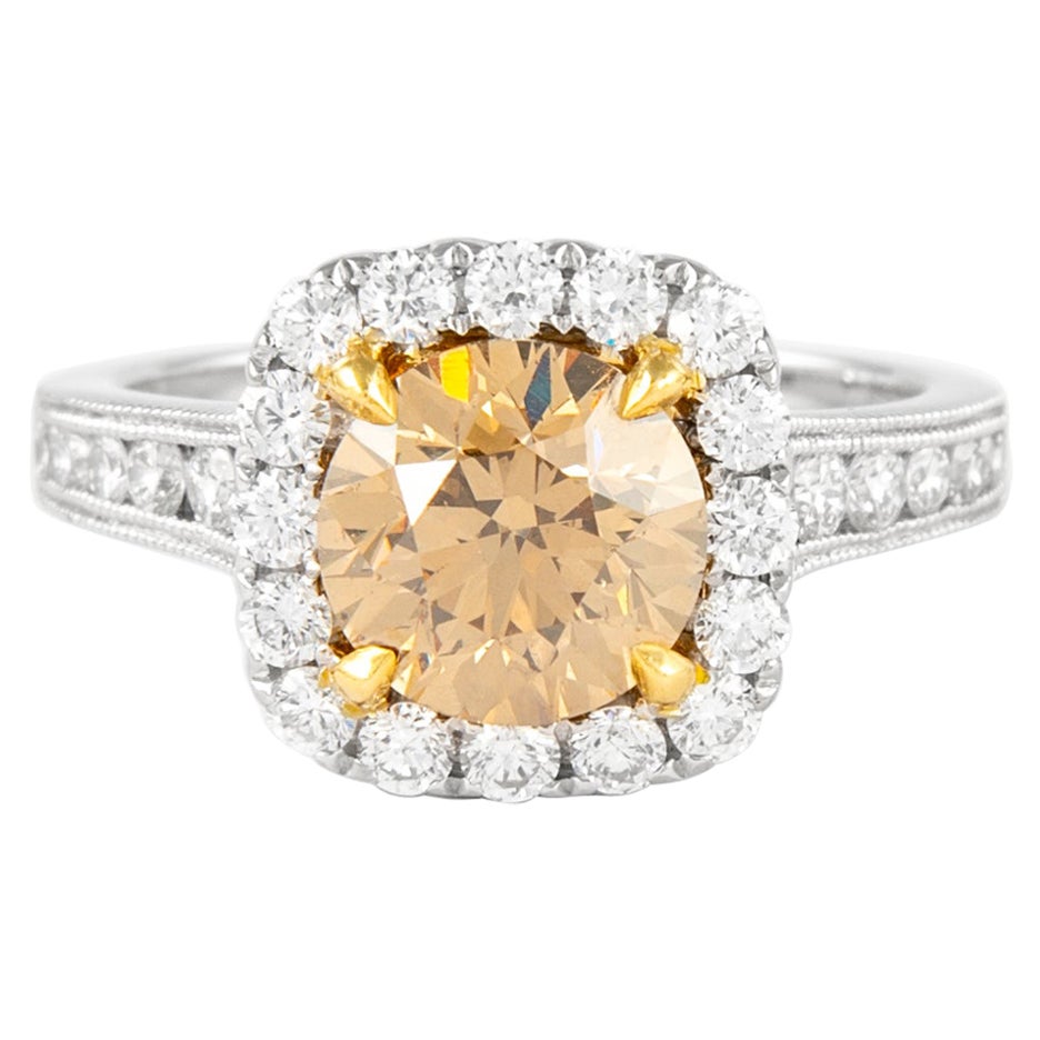 Alexander GIA Certified 2.93ctt Fancy Deep Yellow Brown Diamond Ring 18k Gold