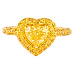 Alexander GIA 1.92ctt Fancy Intense Yellow Heart Diamond with Halo Ring 18k