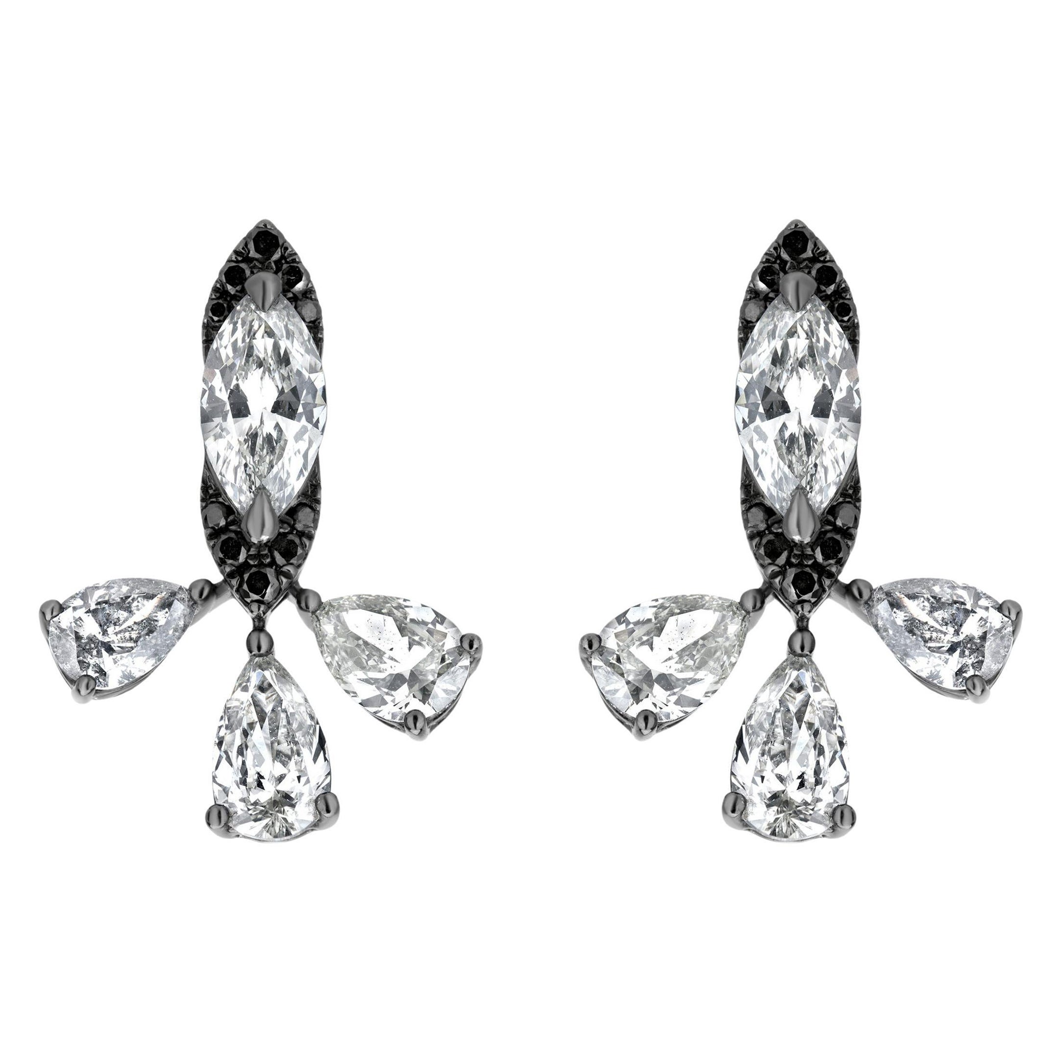Luxle 2.89 Ct. T.W Marquise and Pear Diamond Stud Earrings in 18k Gold